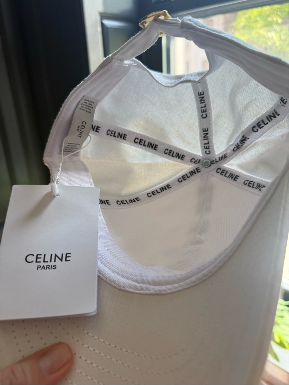 CELINE White Baseball Cap with Black 'C' - Picture 2 of 5